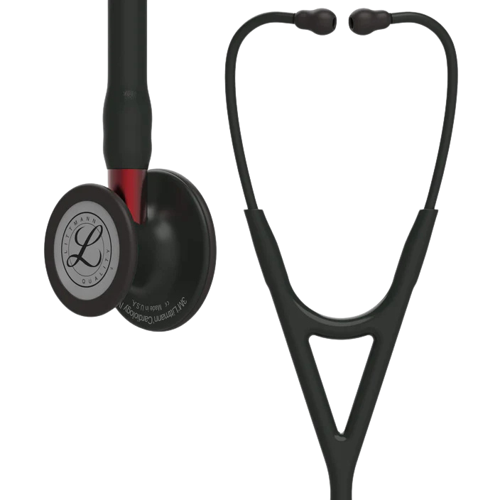 3M™ Littmann® Cardiology IV™ Stethoscope, 6200, Black-Finish Chestpiece, Black Tube, Red Stem