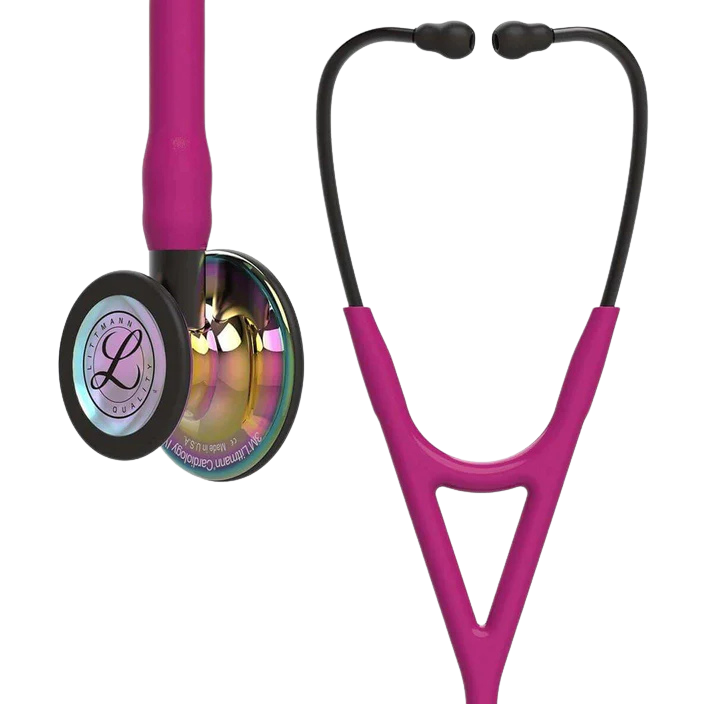 3M™ Littmann® Cardiology IV™ Stethoscope, High Polish Rainbow Chestpiece, Raspberry Tube, Smoke Stem and Headset, 6241