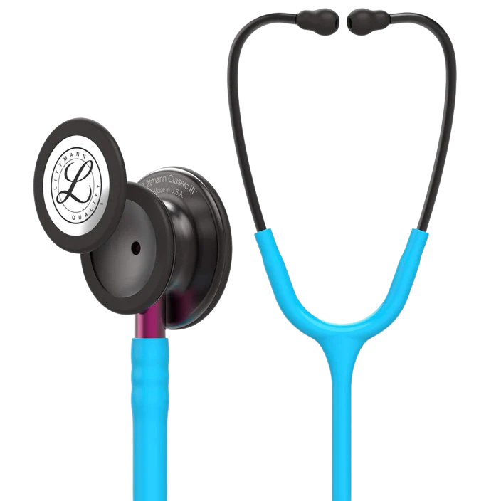 3M™ Littmann® Classic III™ Monitoring Stethoscope, 5872, Smoke Chestpiece, Turquoise Tube, Pink Stem
