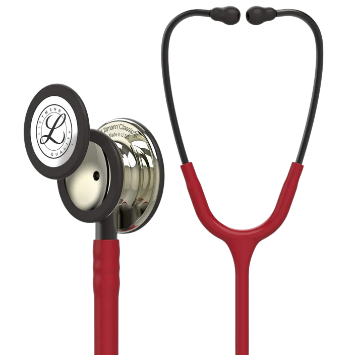 3M™ Littmann® Classic III™ Stethoscope, 5864, Champagne-Finish Chestpiece, Burgundy Tube, Smoke Stem