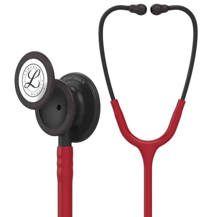 3M™ Littmann® Classic III™ Stethoscope, 5868, Black-Finish Chestpiece and Stem, Burgundy Tube
