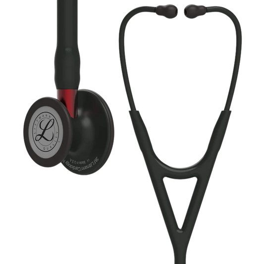 3M™ Littmann® Cardiology IV™ Stethoscope, 6200, Black-Finish Chestpiece, Black Tube, Red Stem