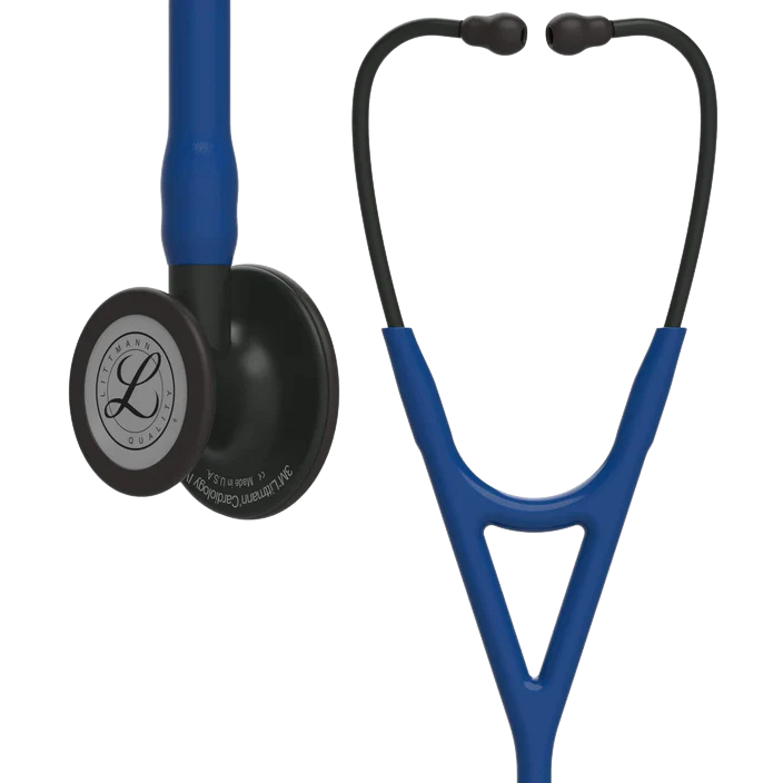 3M™ Littmann® Cardiology IV™ Stethoscope, Black-Finish Chestpiece, Navy Blue Tube, Black Stem and Headset, 27 inch, 6168