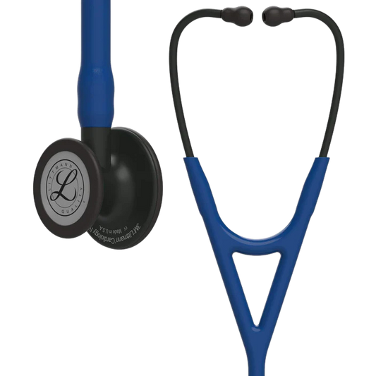 3M™ Littmann® Cardiology IV™ Stethoscope, Black-Finish Chestpiece, Navy Blue Tube, Black Stem and Headset, 27 inch, 6168
