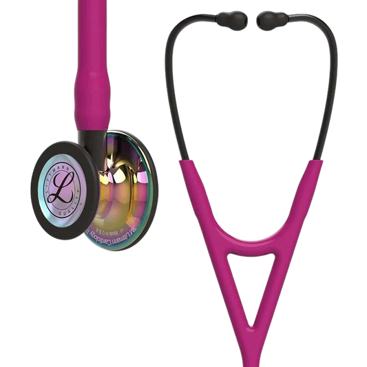 3M™ Littmann® Cardiology IV™ Stethoscope, High Polish Rainbow Chestpiece, Raspberry Tube, Smoke Stem and Headset, 6241
