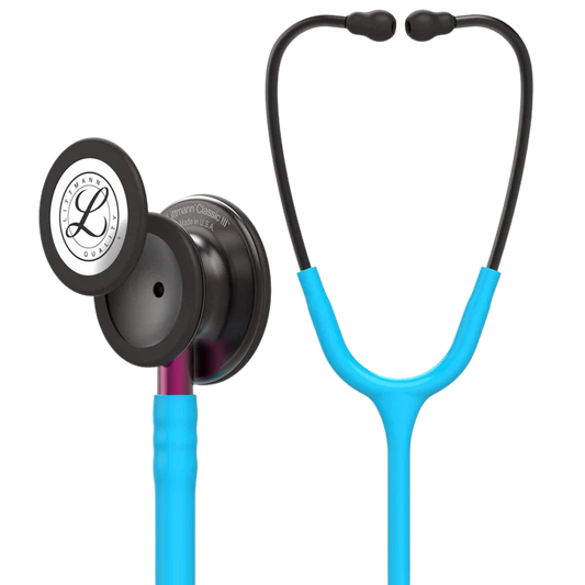 3M™ Littmann® Classic III™ Monitoring Stethoscope, 5872, Smoke Chestpiece, Turquoise Tube, Pink Stem
